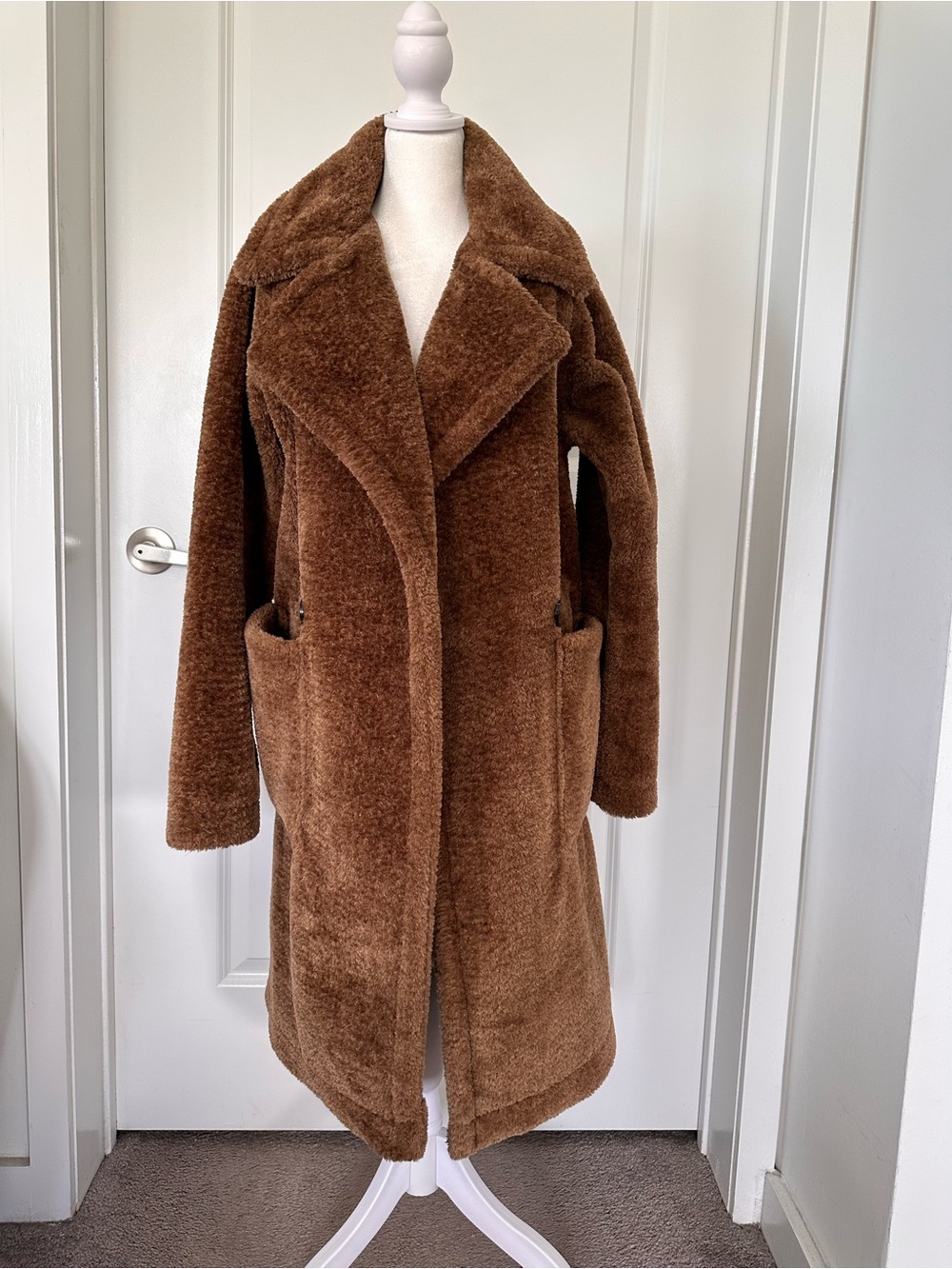 Rachel Zoe Brown Faux Shearling Long Coat - Size L